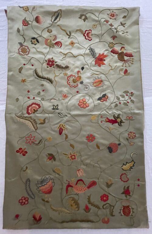 Aged antique silk embroidery